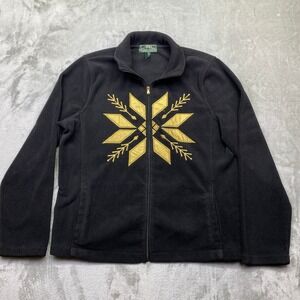 RL Ralph Lauren Active Fleece Jacket Black Gold Snowflake Zip Up XL TG Grunge